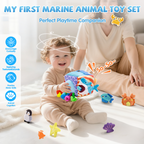 Baby Toys 6-12 Months–Mystery Soft Box with 5 Plush Marine Animals,Rattle,Crinkle Paper & Mirror–Montessori Sensory Toys for 6 Month Old Babies 1-3 Year Old Boy Girl Birthday