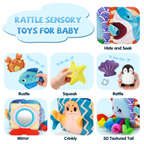 Baby Toys 6-12 Months–Mystery Soft Box with 5 Plush Marine Animals,Rattle,Crinkle Paper & Mirror–Montessori Sensory Toys for 6 Month Old Babies 1-3 Year Old Boy Girl Birthday